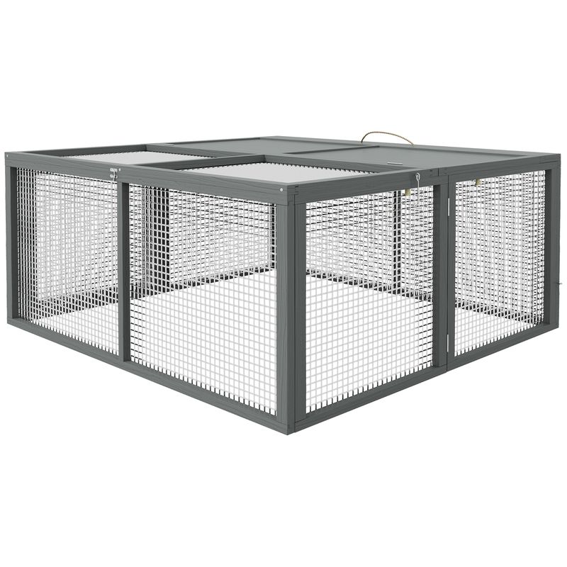 PawHut - Clapier Pliable - Toit Ouvrant, Porte - H.50cm - Gris