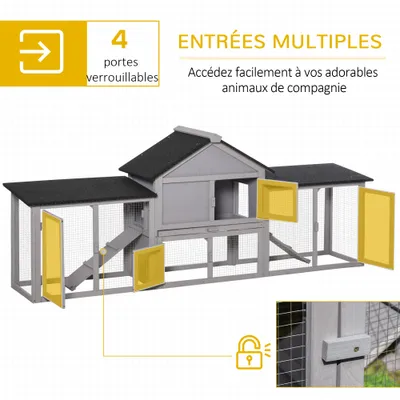 PawHut - Clapier XXL 2 étages toit bitumé tiroir déjection H.85cm - gris