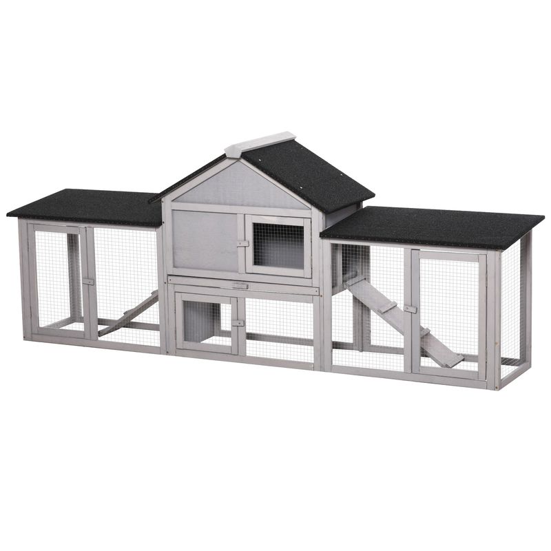 PawHut - Clapier XXL 2 étages toit bitumé tiroir déjection H.85cm - gris