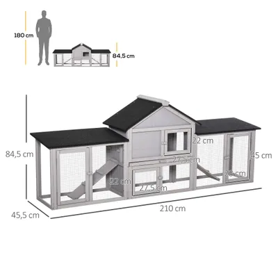 PawHut - Clapier XXL 2 étages toit bitumé tiroir déjection H.85cm - gris