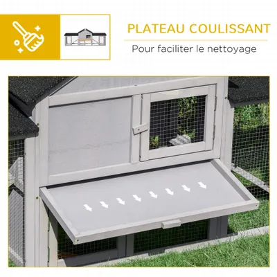 PawHut - Clapier XXL 2 étages toit bitumé tiroir déjection H.85cm - gris