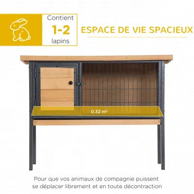 PawHut - Cage à lapin sur pied toit ouvrable H.70cm