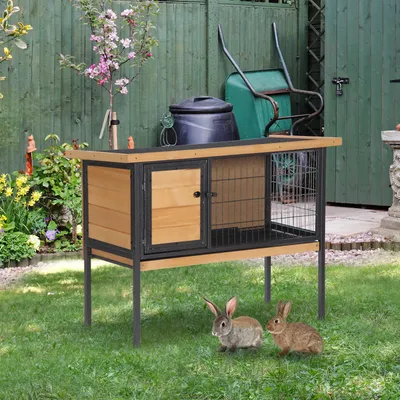 PawHut - Cage à lapin sur pied toit ouvrable H.70cm