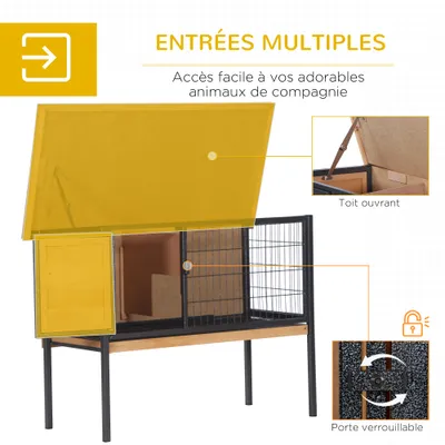 PawHut - Cage à lapin sur pied toit ouvrable H.70cm