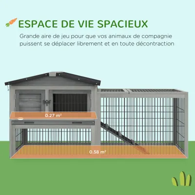 PawHut - Clapier niche haute plateau excrément toit ouvrant 2 portes - gris