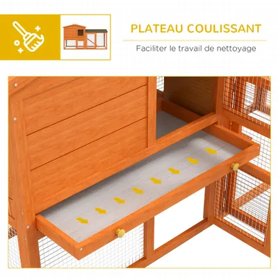 PawHut - Clapier 2 niveaux 3 portes verrouillables tiroir déjection H.85 cm