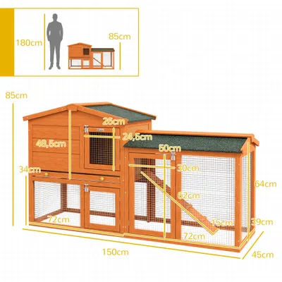 PawHut - Clapier 2 niveaux 3 portes verrouillables tiroir déjection H.85 cm