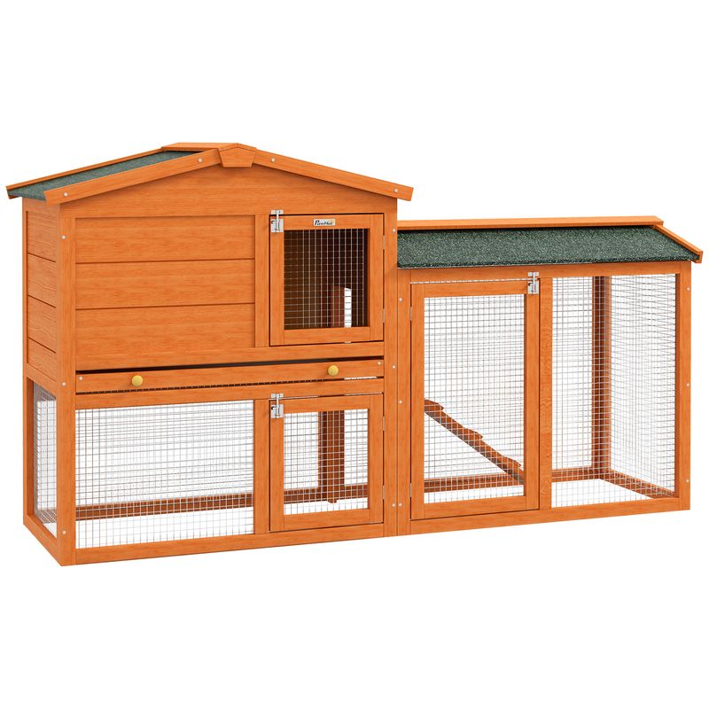 PawHut - Clapier 2 niveaux 3 portes verrouillables tiroir déjection H.85 cm
