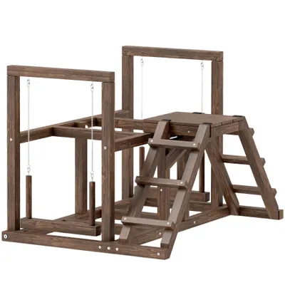 PawHut - Balançoire perchoir avec échelles H.75cm-cèdre verni