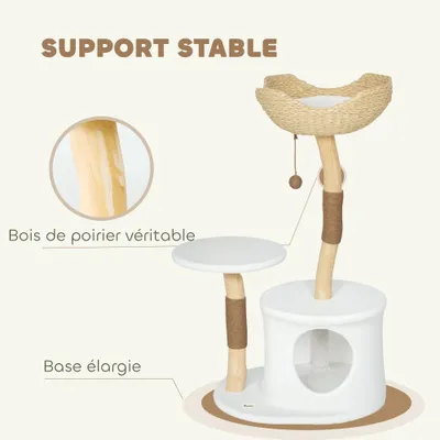 PawHut - Arbre à chat en bois naturel avec griffoirs et panier tressé PawHut - Arbre à chat en bois naturel avec griffoirs et panier tressé