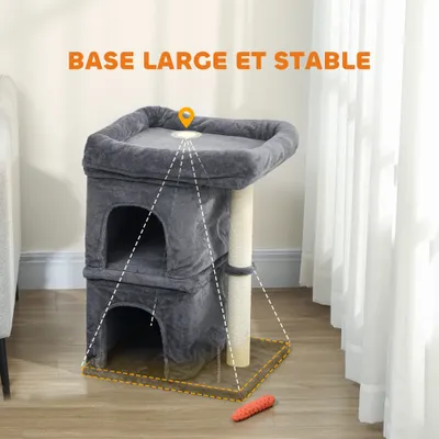 PawHut - Arbre à Chat 2 niches, grande plateforme, panier, boule-gris PawHut - Arbre à Chat 2 niches, grande plateforme, panier, boule-gris
