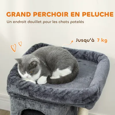 PawHut - Arbre à Chat 2 niches, grande plateforme, panier, boule-gris PawHut - Arbre à Chat 2 niches, grande plateforme, panier, boule-gris