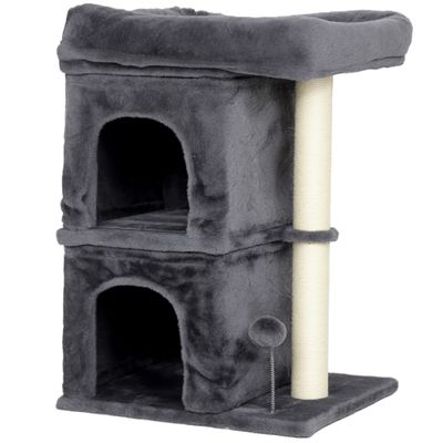PawHut - Arbre à Chat 2 niches, grande plateforme, panier, boule-gris