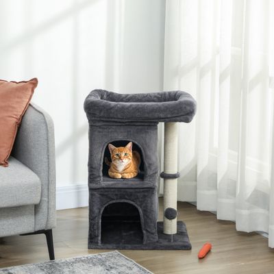 PawHut - Arbre à Chat 2 niches, grande plateforme, panier, boule-gris
