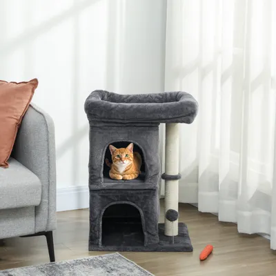 PawHut - Arbre à Chat 2 niches, grande plateforme, panier, boule-gris PawHut - Arbre à Chat 2 niches, grande plateforme, panier, boule-gris