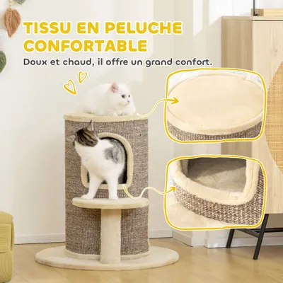 PawHut - Arbre à chat tonneau 2 niveaux et plateforme - H.61cm - beige