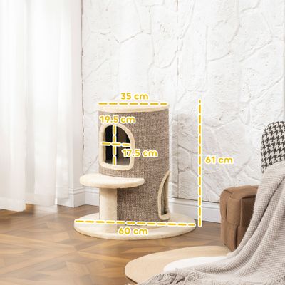 PawHut - Arbre à chat tonneau 2 niveaux et plateforme - H.61cm - beige