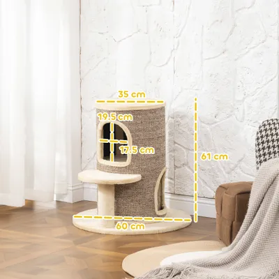 PawHut - Arbre à chat tonneau 2 niveaux et plateforme - H.61cm - beige