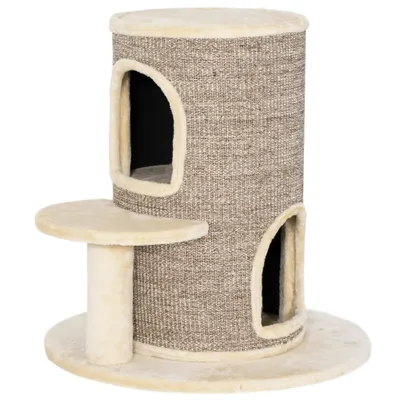 PawHut - Arbre à chat tonneau 2 niveaux et plateforme - H.61cm - beige