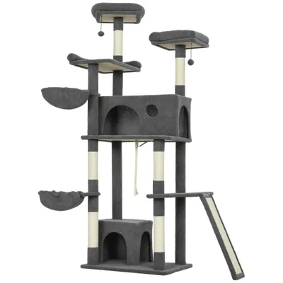 PawHut - Arbre à chat plateformes hamacs jouets griffoirs H.174cm - gris