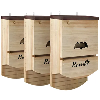 PawHut - Lot de 3 nichoirs avec plateforme et 2 chambres - marron