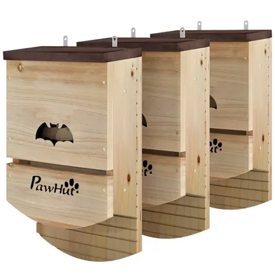 PawHut - Lot de 3 nichoirs avec plateforme et 2 chambres - marron