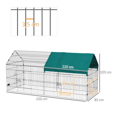 PawHut - Enclos petits animaux-2 portes, 2 trappes, abri - noir vert PawHut - Enclos petits animaux-2 portes, 2 trappes, abri - noir vert