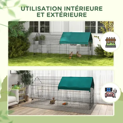 PawHut - Enclos petits animaux-2 portes, 2 trappes, abri - noir vert PawHut - Enclos petits animaux-2 portes, 2 trappes, abri - noir vert