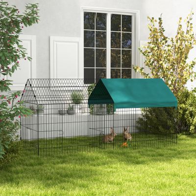 PawHut - Enclos petits animaux-2 portes, 2 trappes, abri - noir vert