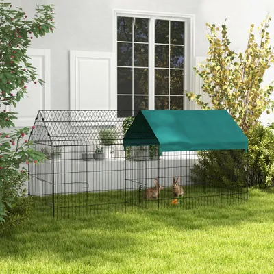 PawHut - Enclos petits animaux-2 portes, 2 trappes, abri - noir vert PawHut - Enclos petits animaux-2 portes, 2 trappes, abri - noir vert