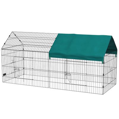 PawHut - Enclos petits animaux-2 portes, 2 trappes, abri - noir vert