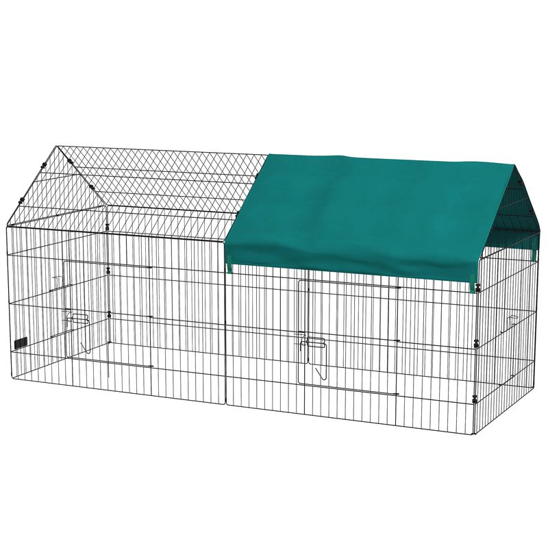 PawHut - Enclos petits animaux-2 portes, 2 trappes, abri - noir vert