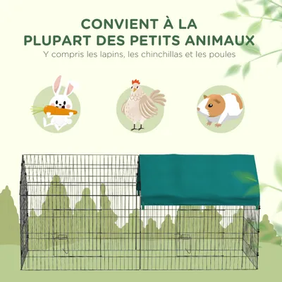 PawHut - Enclos petits animaux-2 portes, 2 trappes, abri - noir vert PawHut - Enclos petits animaux-2 portes, 2 trappes, abri - noir vert