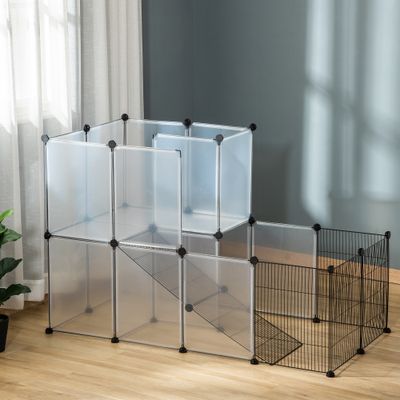 PawHut - Enclos Modulable pour Rongeurs 2 Niveaux 27 Panneaux-noir