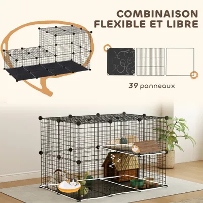 PawHut - Enclos modulable pour rongeurs 3 niveaux 39 panneaux-noir PawHut - Enclos modulable pour rongeurs 3 niveaux 39 panneaux-noir