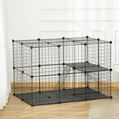 PawHut - Enclos modulable pour rongeurs 3 niveaux 39 panneaux-noir PawHut - Enclos modulable pour rongeurs 3 niveaux 39 panneaux-noir