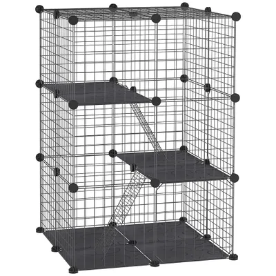 PawHut - Enclos modulable pour rongeurs 3 niveaux 39 panneaux-noir