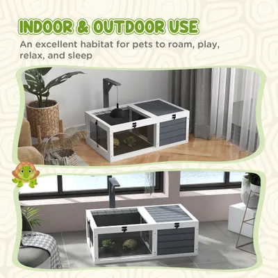 PawHut - Maison enclos pour tortue avec 2 espaces bois - gris PawHut - Maison enclos pour tortue avec 2 espaces bois - gris