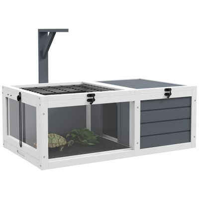 PawHut - Maison enclos pour tortue avec 2 espaces bois - gris