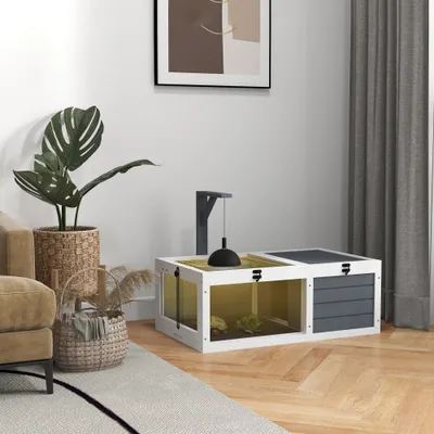 PawHut - Maison enclos pour tortue avec 2 espaces bois - gris PawHut - Maison enclos pour tortue avec 2 espaces bois - gris