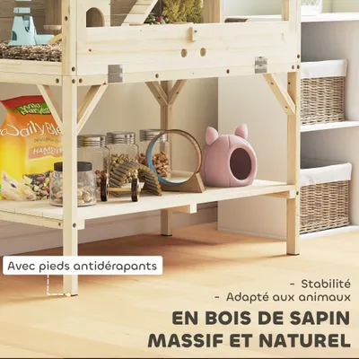 PawHut - Cage Hamster en Bois 2 Niveaux, Étagère, Accessoires H.110cm