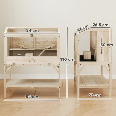 PawHut - Cage Hamster en Bois 2 Niveaux, Étagère, Accessoires H.110cm