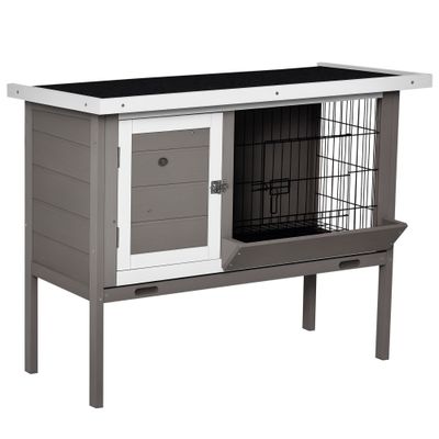 PawHut - Clapier 2 portes toit ouvrant plateau coulissant - gris blanc