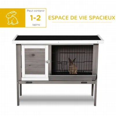PawHut - Clapier 2 portes toit ouvrant plateau coulissant - gris blanc