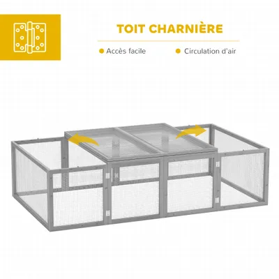 PawHut - Clapier à lapins intérieur/extérieur 2 portes sup. H.48cm - gris