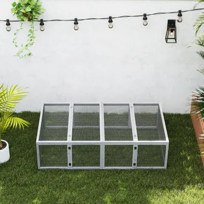 PawHut - Clapier à lapins intérieur/extérieur 2 portes sup. H.48cm - gris