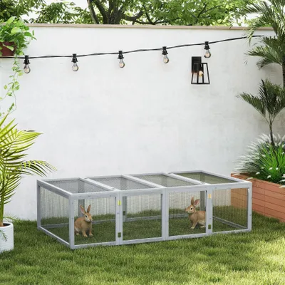 PawHut - Clapier à lapins intérieur/extérieur 2 portes sup. H.48cm - gris