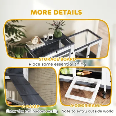 PawHut - Clapier mobile 3 portes 2 toits ouv. 3 pl. déj. - blanc gris