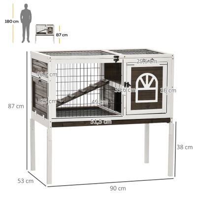 PawHut - Clapier lapin 2 portes verr. toit ouv. plateau excr. - bois blanc