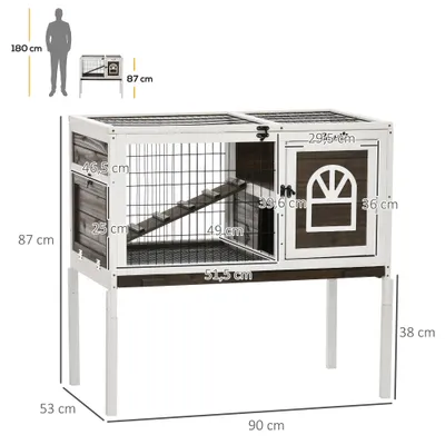 PawHut - Clapier lapin 2 portes verr. toit ouv. plateau excr. - bois blanc